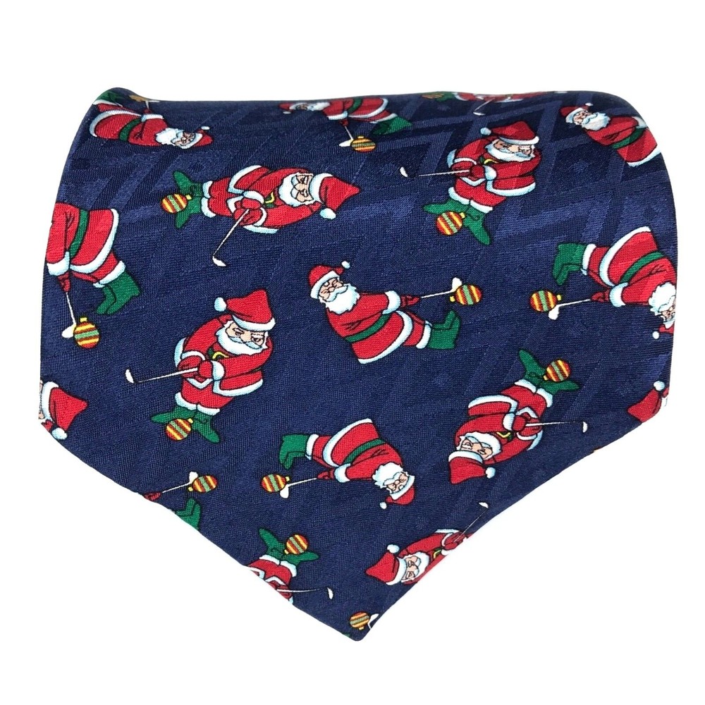 Cape Cod Neckwear Santa Claus Playing Golf CHRISTMAS🎄Tie Holiday Blue Necktie